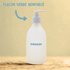 distributeur de savon douche, flacon en verre renforcé réutilisable
