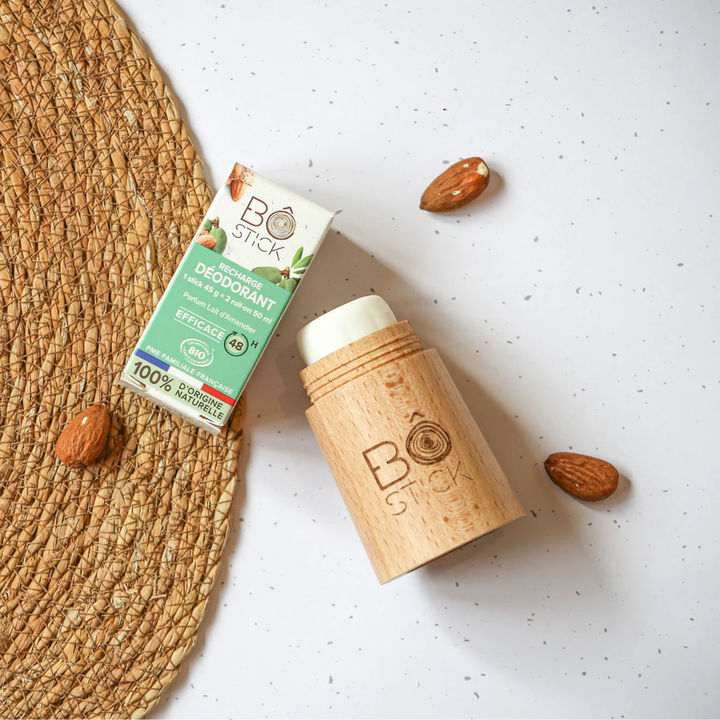 BÔ-STICK Nouvelle formule - Duo applicateur en bois et déodorant solide "lait d'amandier"