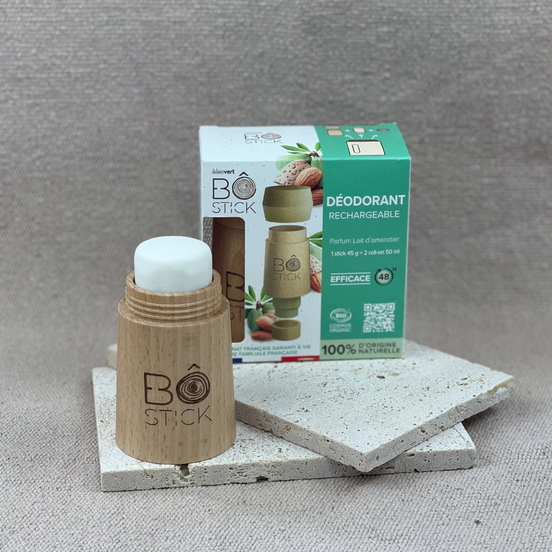 BÔ-STICK Nouvelle formule - Duo applicateur en bois et déodorant solide "lait d'amandier"