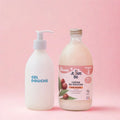 bouteille de savon douche a l'huile de macadamia, flacon en verre renforcé réutilisable