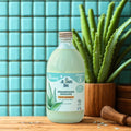 bouteille de shampoing douche a l'aloe verra, flacon en verre renforcé réutilisable