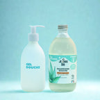 bouteille de savon douche a l'aloe vera, flacon en verre renforcé réutilisable